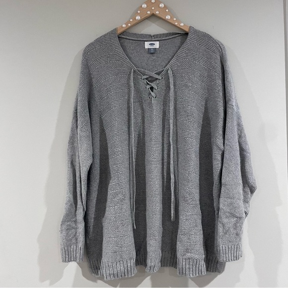 Old Navy Women’s Plus Size Lace Up Pullover Sweater - Neutral Gray, Size XXL - Picture 1 of 11